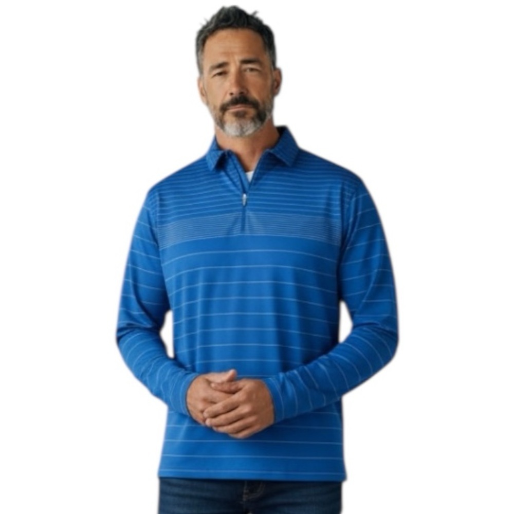 Nike Dri Fit Golf Men's Long Sleeve 1/4 Zip Blue Striped Shirt Size XL